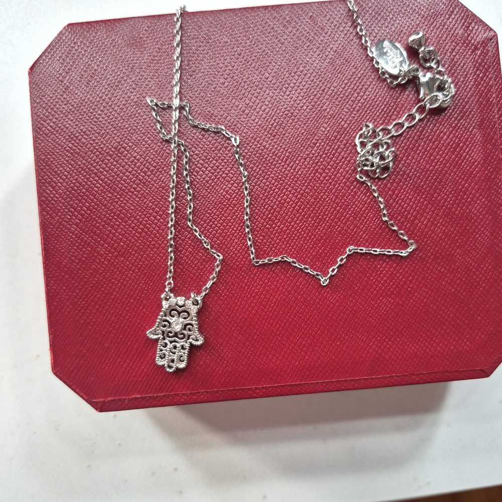Hamsa Hand CZ Necklace in Sterling Silver